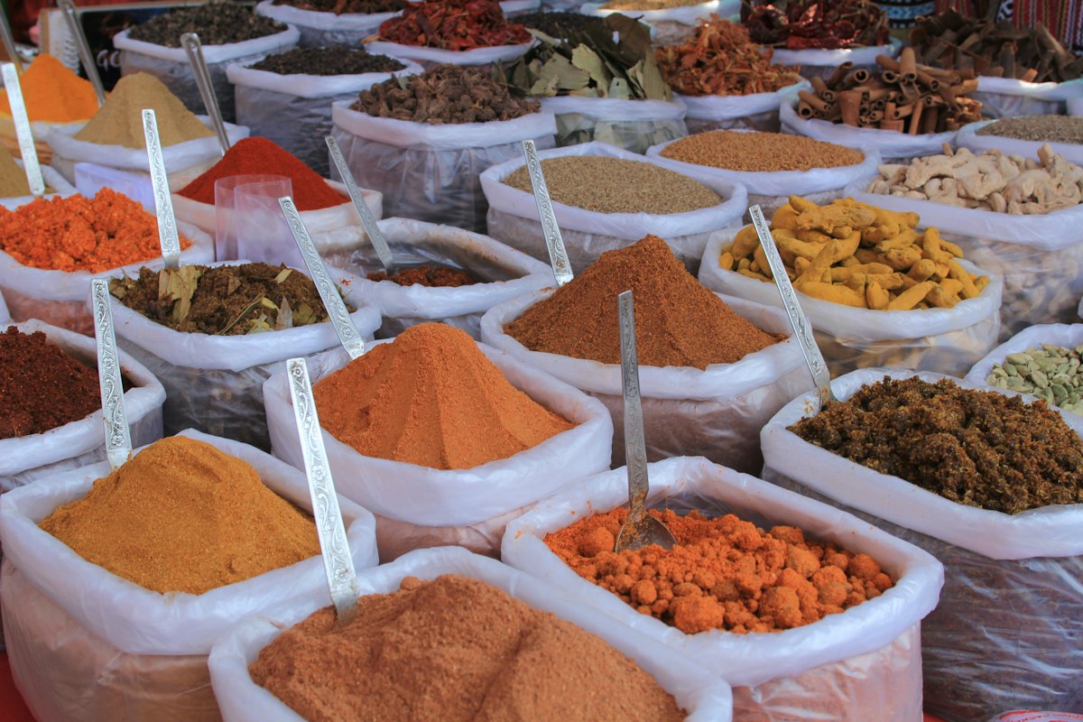 Indian spices in sacks